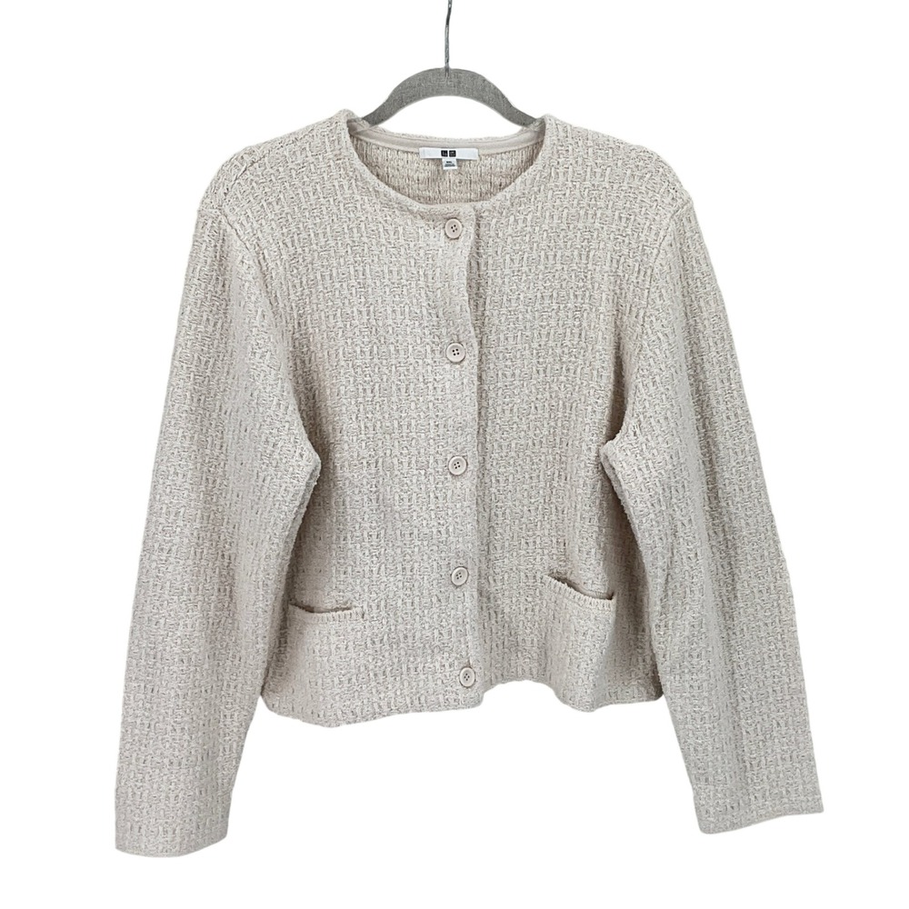 Uniqlo Cardigan Sweater Womens XXL Cream Textured Minimalist Clean Girl Preppy